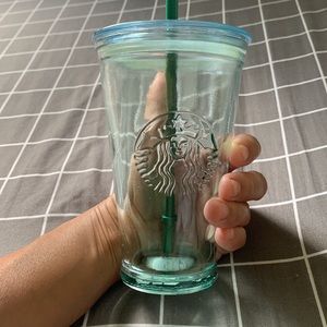 STARBUCKS GLASS CUP WITH STRAW